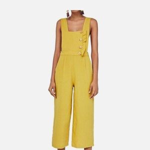 Zara Basic Yellow Button-Detail Jumpsuit Wide Leg Sleeveless Size M